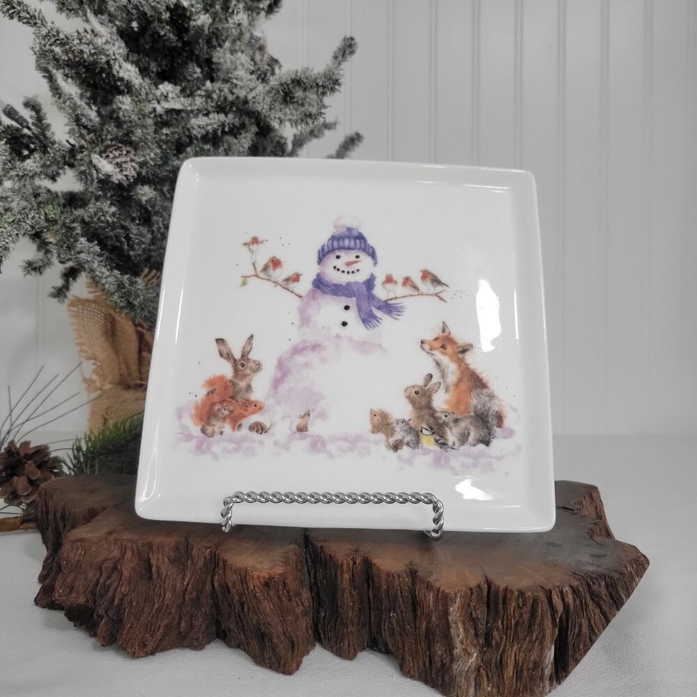 Royal Worcester Wrendale Christmas Fox, Rabbit, Snowman SquarePlate Hannah Dale - Picture 6 of 11